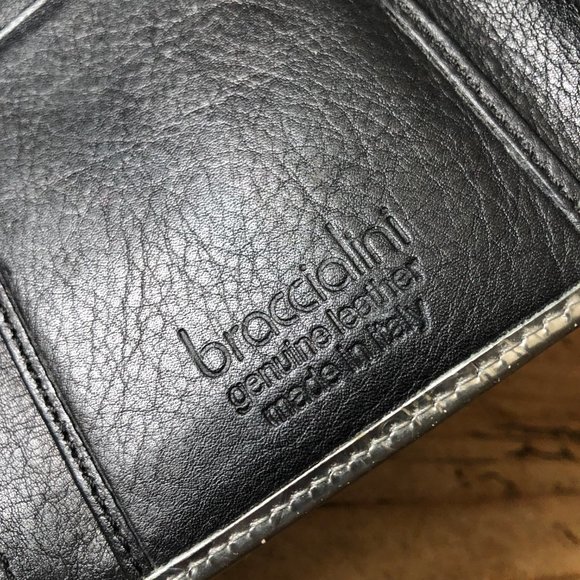 Braccialini Metallic Silver Embossed Cars Leather Trifold Checkbook Wallet - Picture 12 of 16